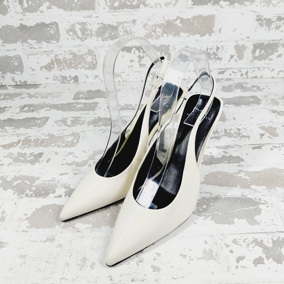 New Marc Fisher White Patent Leather Pointed Toe Slingback Heels V193 - Picture 2 of 14